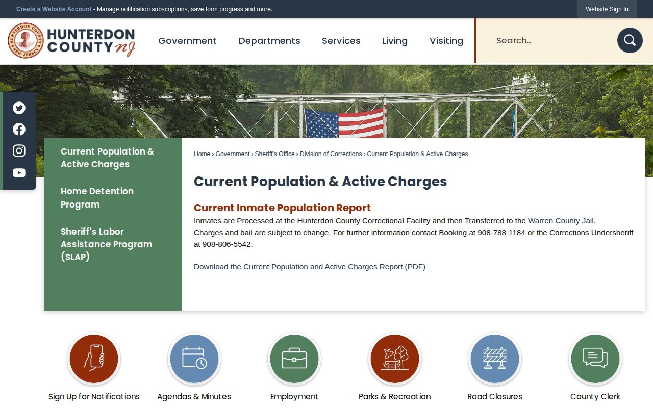 Hunterdon County current roster without released inmate fields