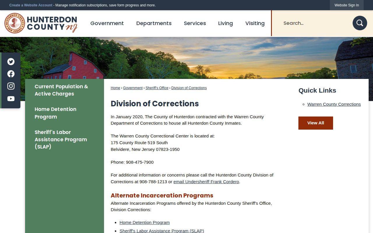 Hunterdon County Correctional Facility release and Warren custody information