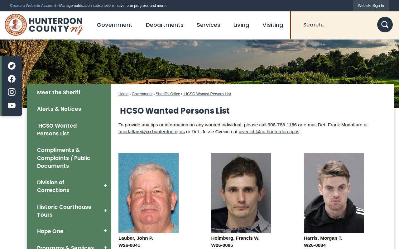 Hunterdon County post-release supervision wanted-person record screen
